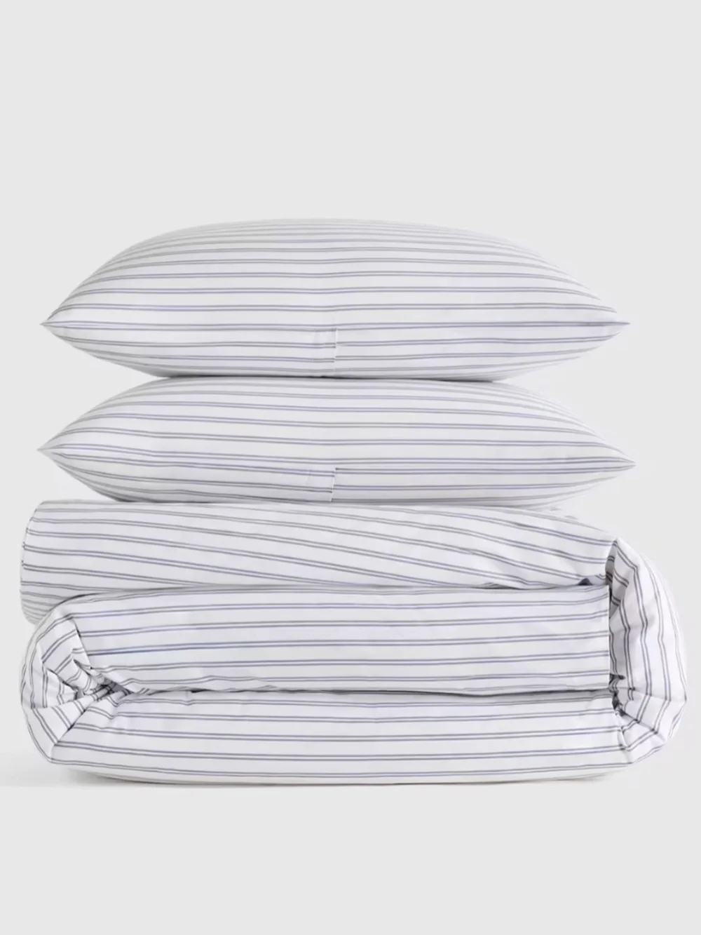 New Organic Crisp Percale Double Stripe Duvet Cover Set King Mineral Gray Blue
